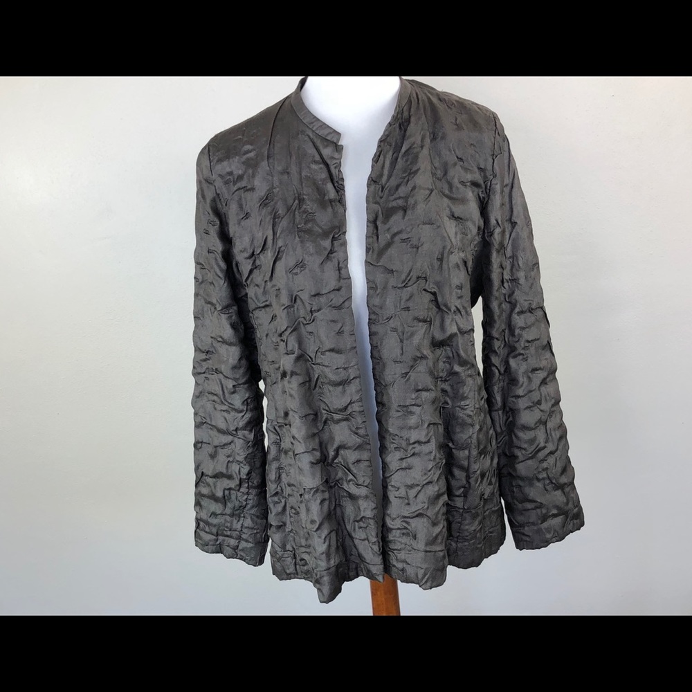 Eileen Fisher PM Open Front Jacket Silk Gray L/S